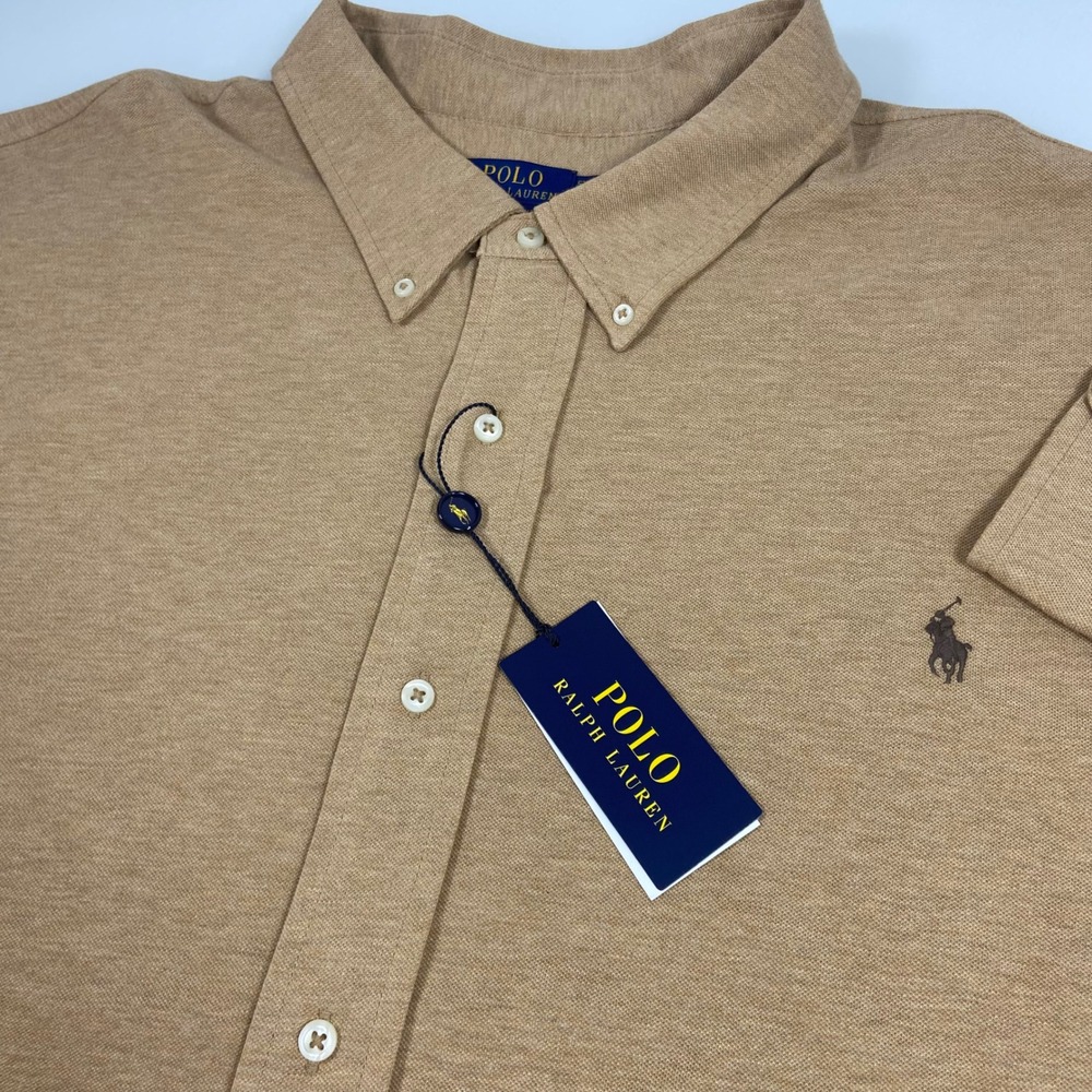 Polo Ralph Lauren Mens 5XB Featherweight Mesh Shirt Camel Tan NWT Preppy